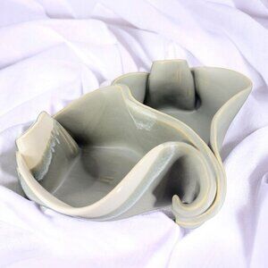 HILBORN Canada‎ Art Pottery Chip And Dip Salsa Double Bowl Dish Signed W Spoons